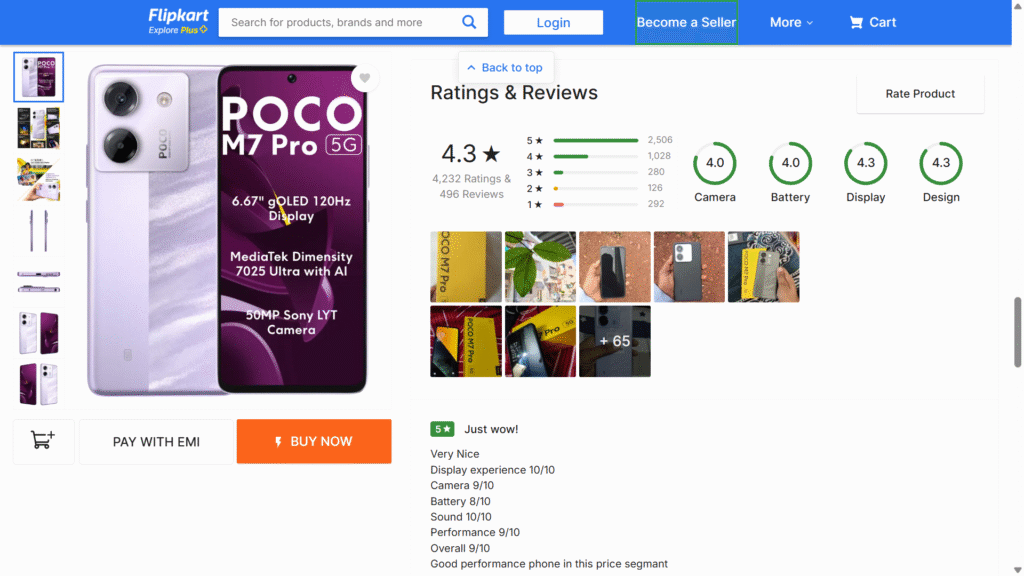 Flipkart Customer Ratings & Review